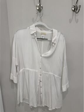 L*Space White Rayon Button-Up Blouse M/L